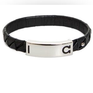 Salvatore Ferragamo navy blue Leather Bracelet with Silver Plate size 19 new